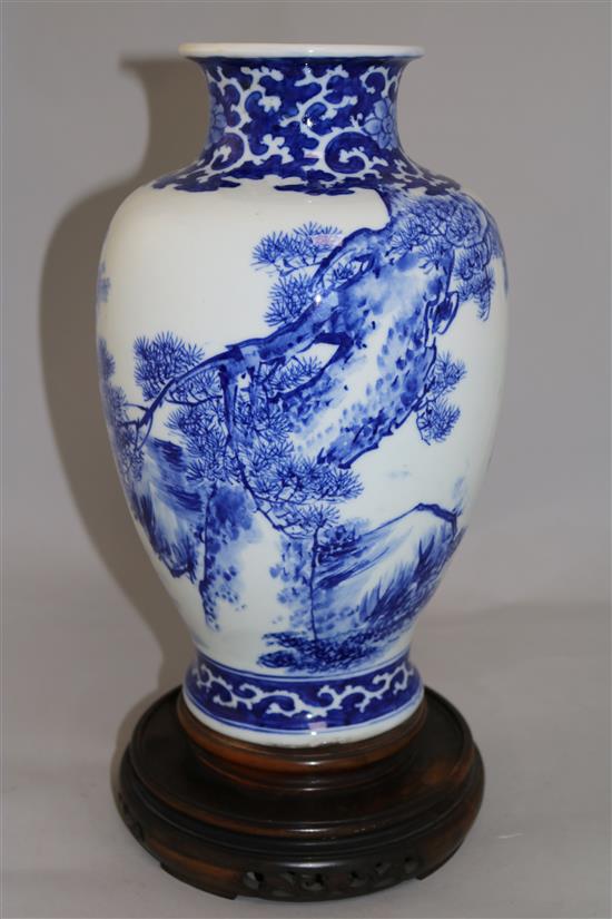A Chinese porcelain blue and white baluster vase, 13.25in.